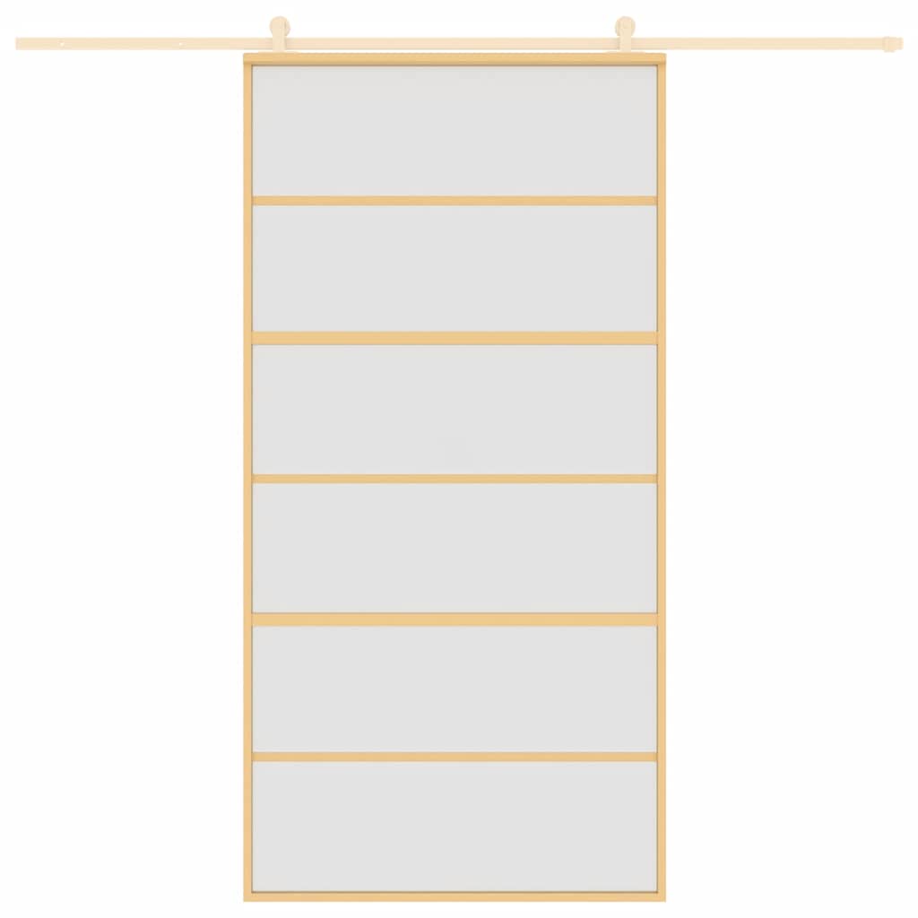 Schuifdeur 102,5x205 cm mat ESG-glas en aluminium goudkleurig – afbeelding 8