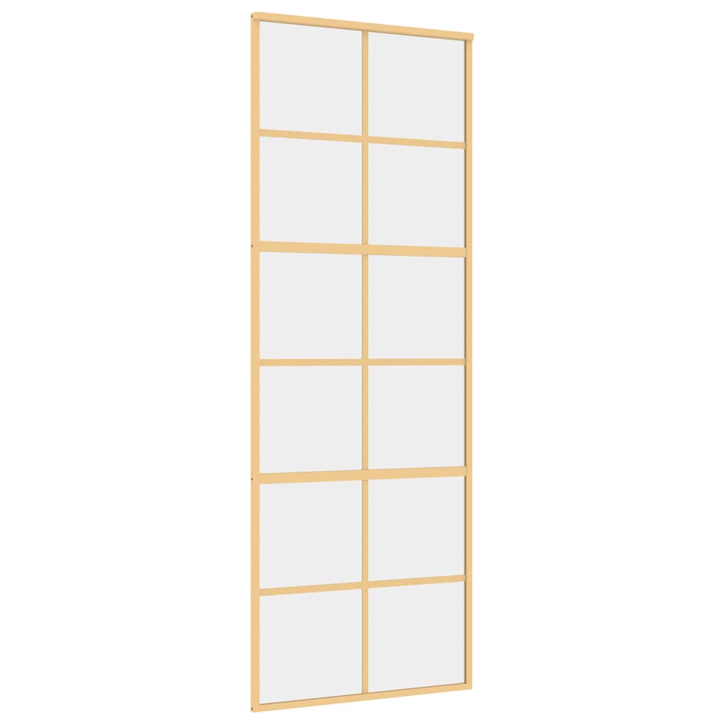 Schuifdeur 76x205 cm helder ESG-glas en aluminium goudkleurig – afbeelding 2