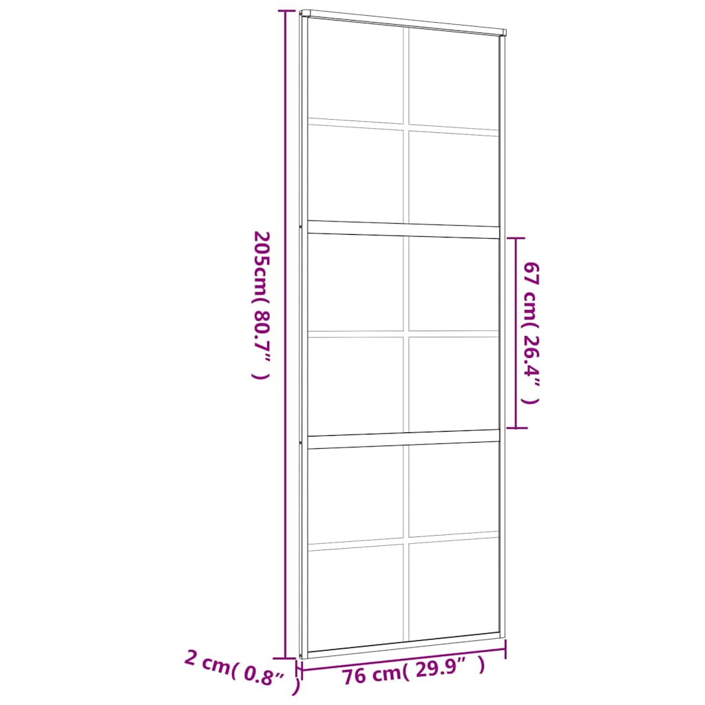 Schuifdeur 76x205 cm helder ESG-glas en aluminium goudkleurig – afbeelding 9