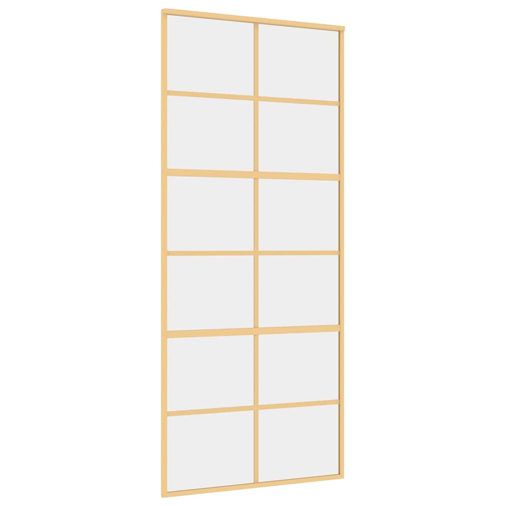 Schuifdeur 90x205 cm helder ESG-glas en aluminium goudkleurig – afbeelding 2