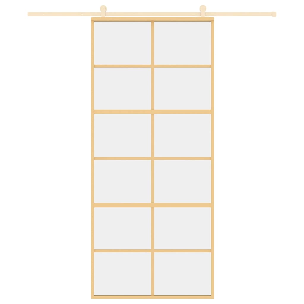 Schuifdeur 90x205 cm helder ESG-glas en aluminium goudkleurig – afbeelding 8