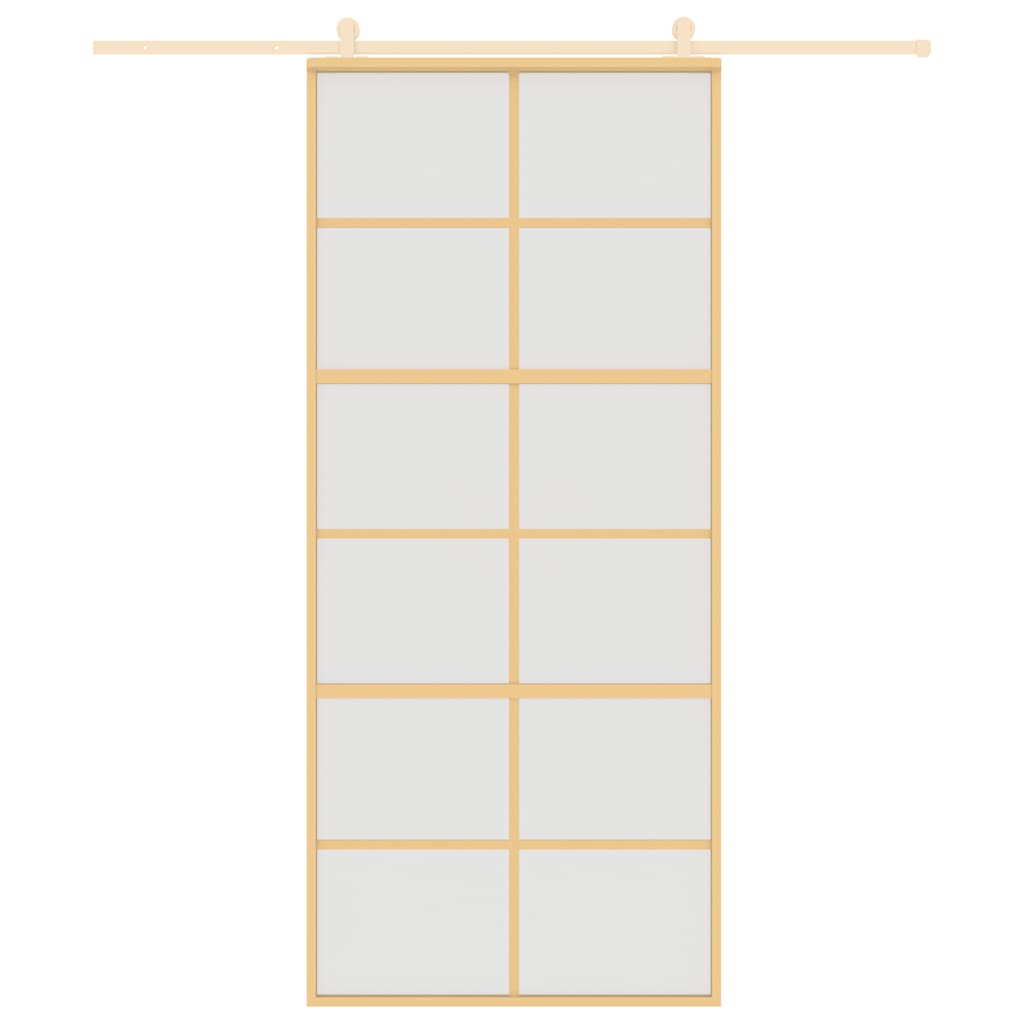 Schuifdeur 90x205 cm mat ESG-glas en aluminium goudkleurig – afbeelding 8