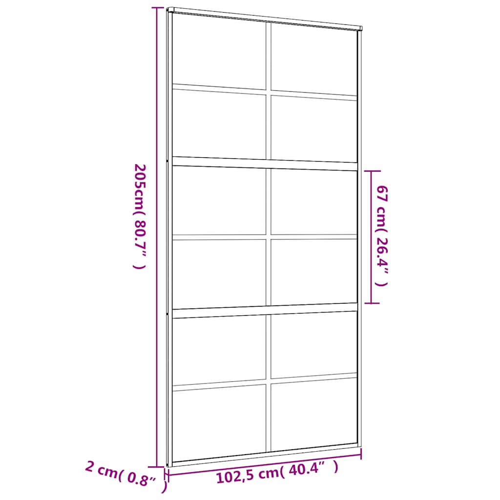 Schuifdeur 102,5x205 cm mat ESG-glas en aluminium goudkleurig – afbeelding 9