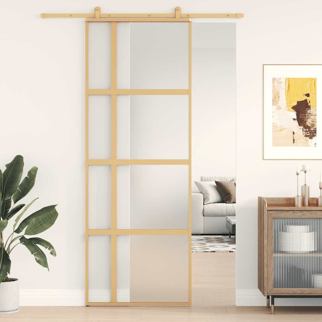 Schuifdeur 76x205 cm mat ESG-glas en aluminium goudkleurig – afbeelding 1