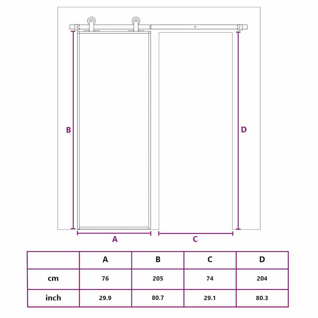 Schuifdeur 76x205 cm mat ESG-glas en aluminium goudkleurig – afbeelding 10