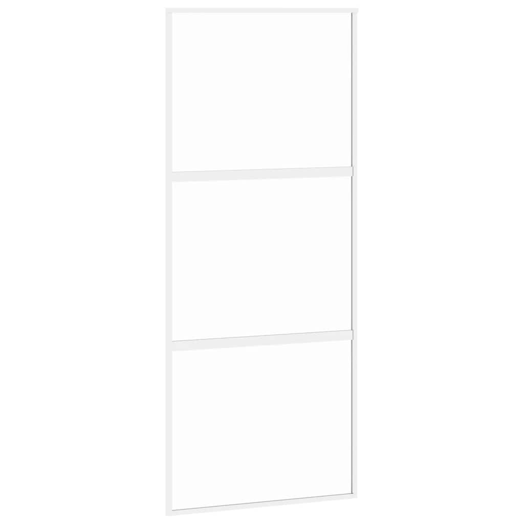 Schuifdeur 90x205 cm gehard glas en aluminium wit – afbeelding 2