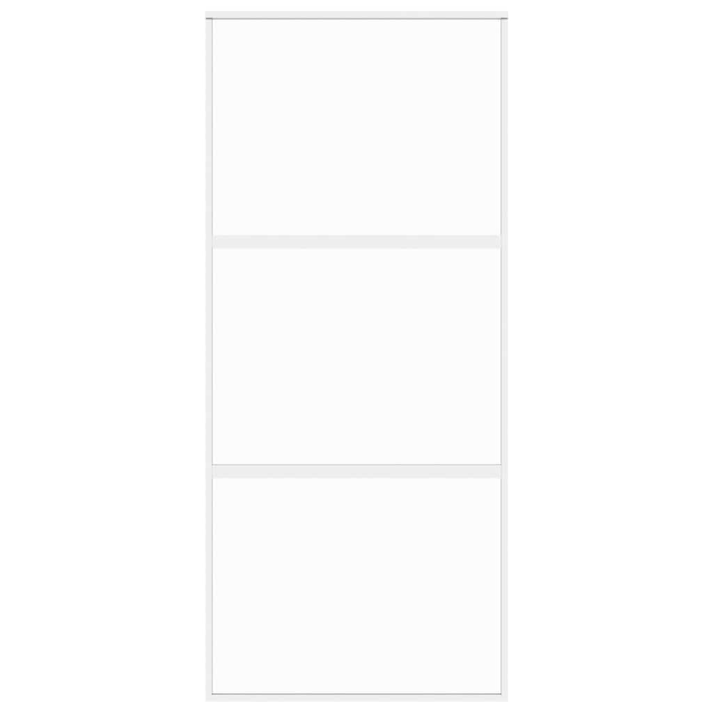 Schuifdeur 90x205 cm gehard glas en aluminium wit – afbeelding 3