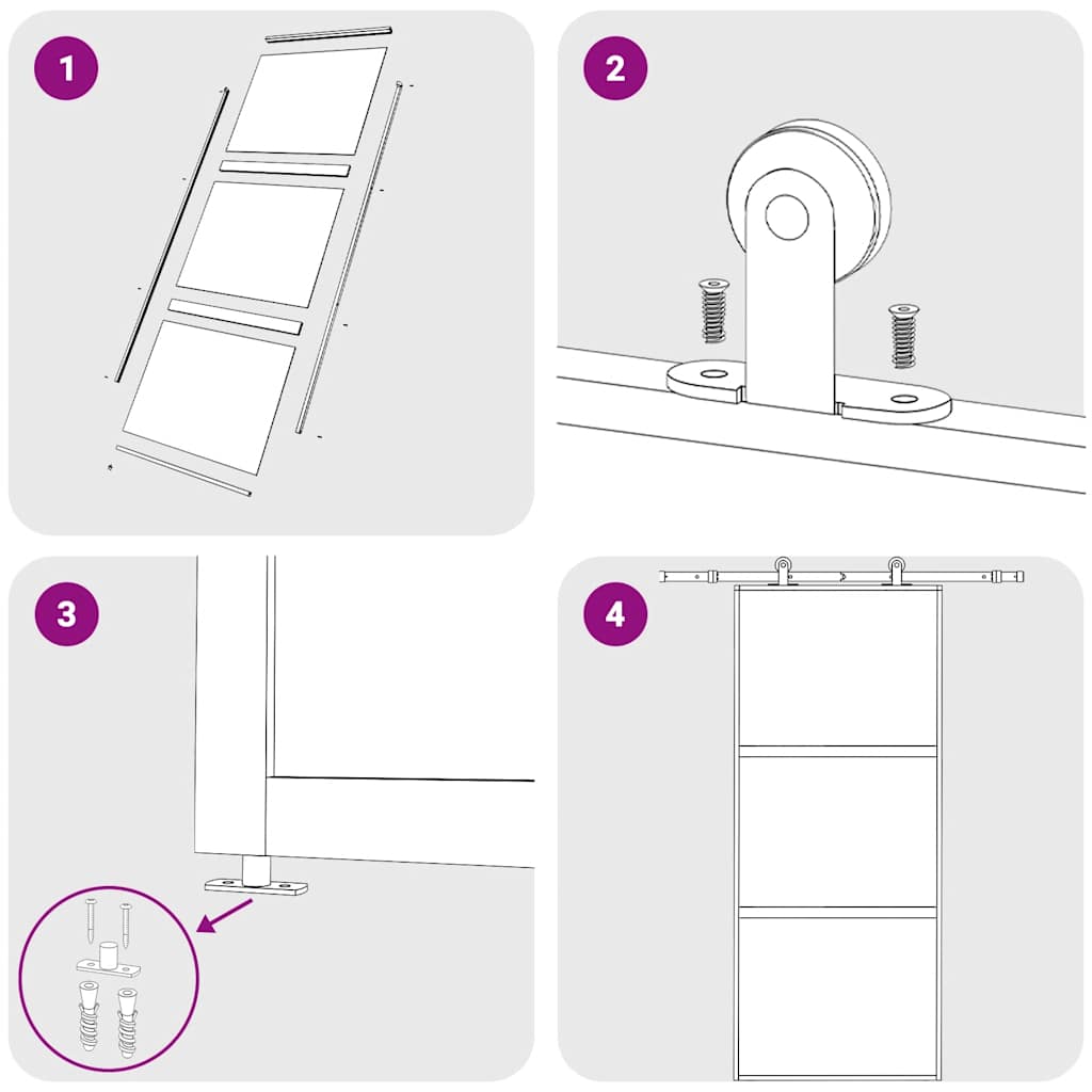 Schuifdeur 90x205 cm gehard glas en aluminium wit – afbeelding 7