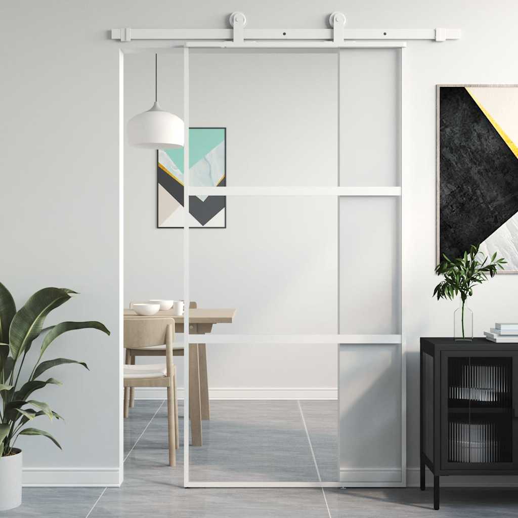 Schuifdeur 102,5x205 cm gehard glas en aluminium wit – afbeelding 1