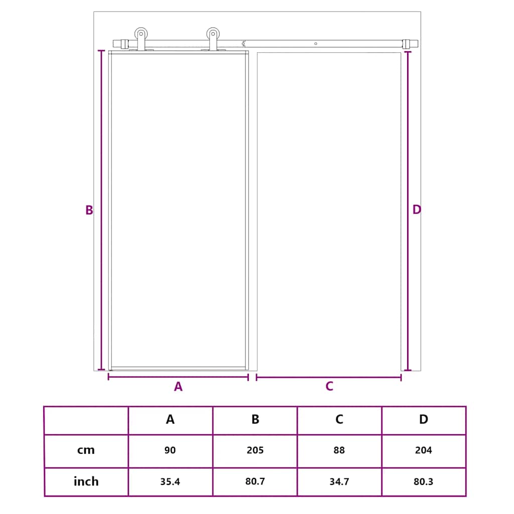 Schuifdeur 90x205 cm gehard glas en aluminium zwart – afbeelding 10