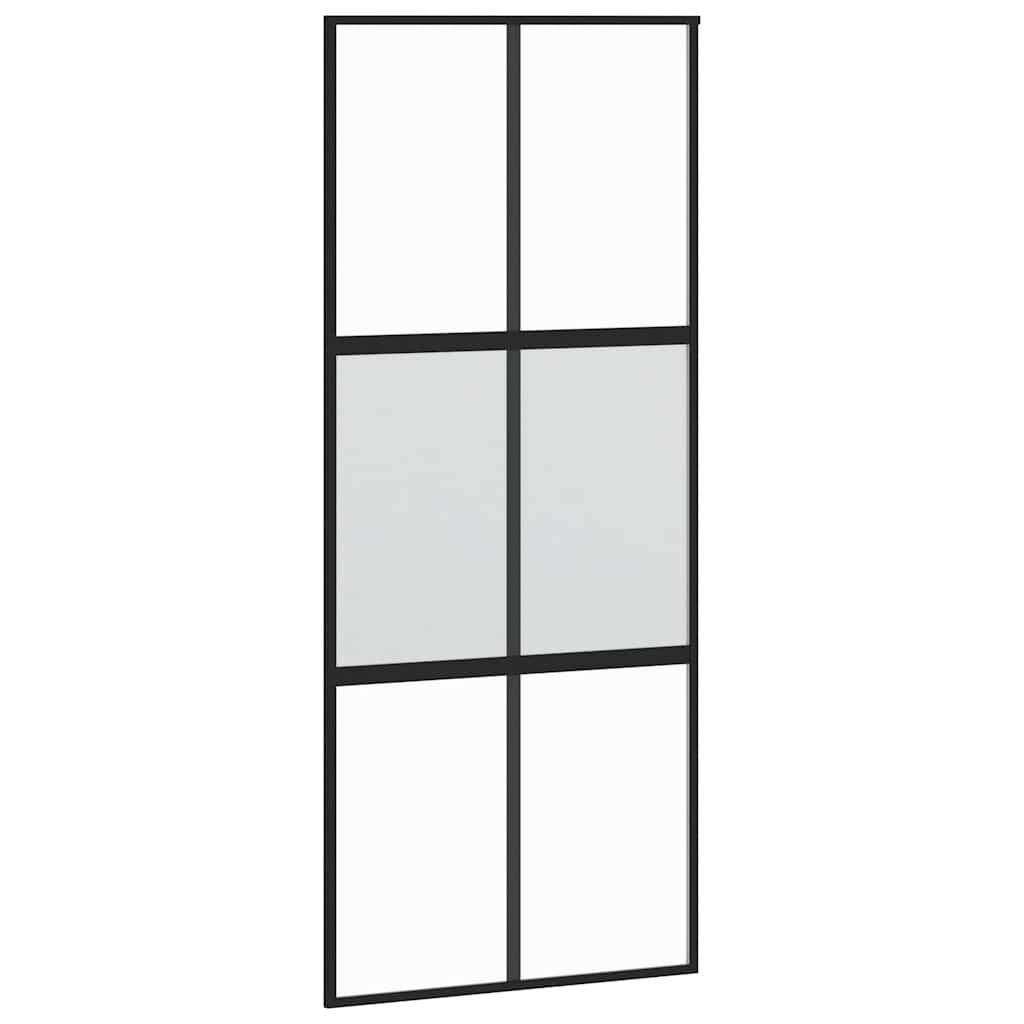 Schuifdeur 90x205 cm gehard glas en aluminium zwart – afbeelding 2