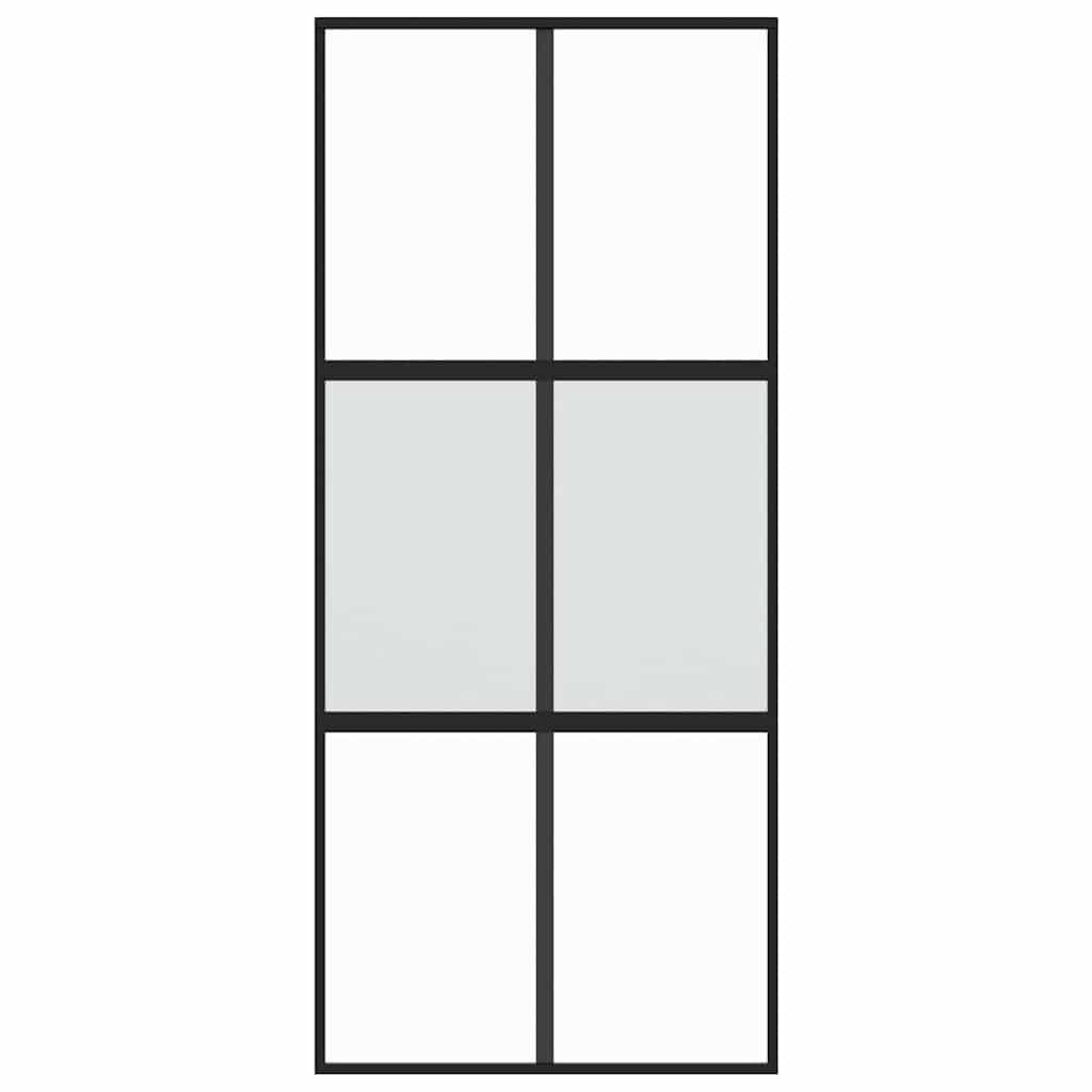 Schuifdeur 90x205 cm gehard glas en aluminium zwart – afbeelding 3