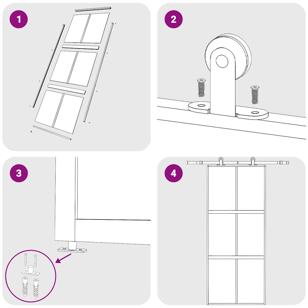 Schuifdeur 90x205 cm gehard glas en aluminium zwart – afbeelding 7