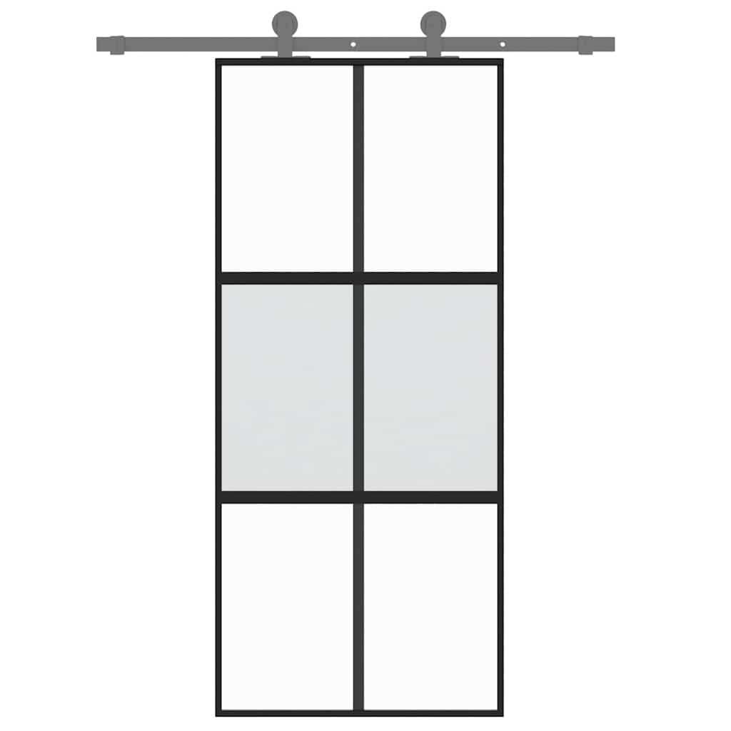 Schuifdeur 90x205 cm gehard glas en aluminium zwart – afbeelding 8