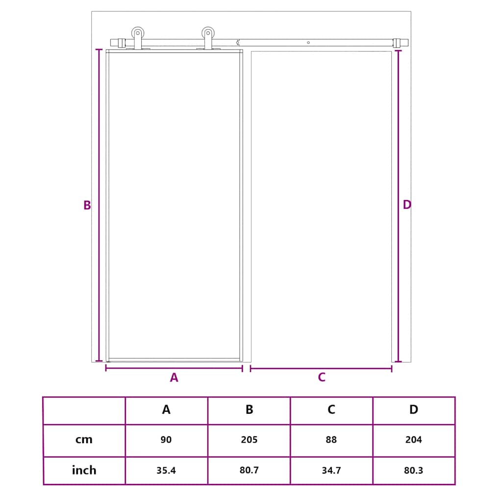 Schuifdeur 90x205 cm gehard glas en aluminium wit – afbeelding 10