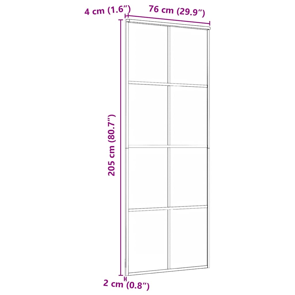 Schuifdeur 76x205 cm gehard glas en aluminium zwart – afbeelding 9