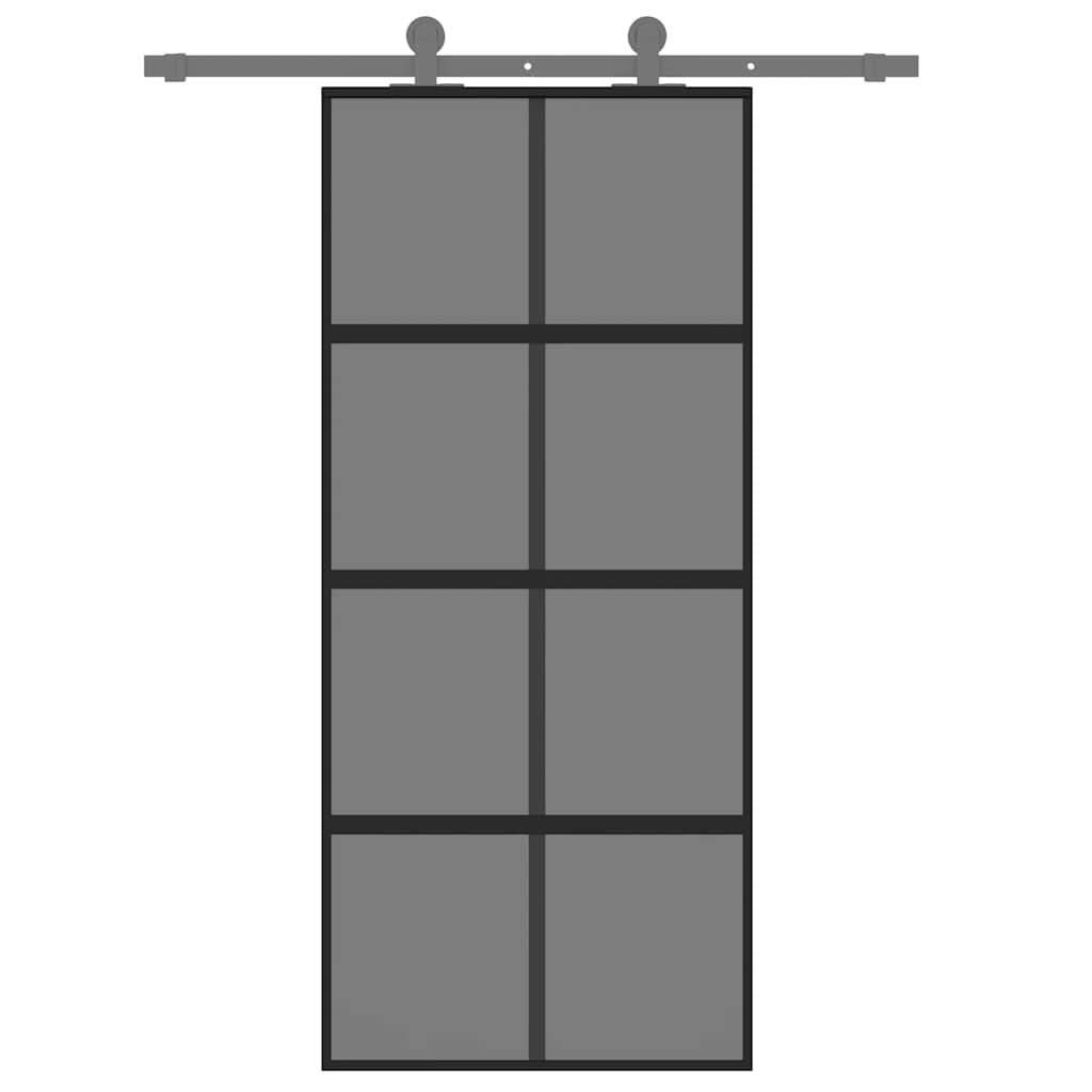 Schuifdeur 90x205 cm gehard glas en aluminium zwart – afbeelding 3