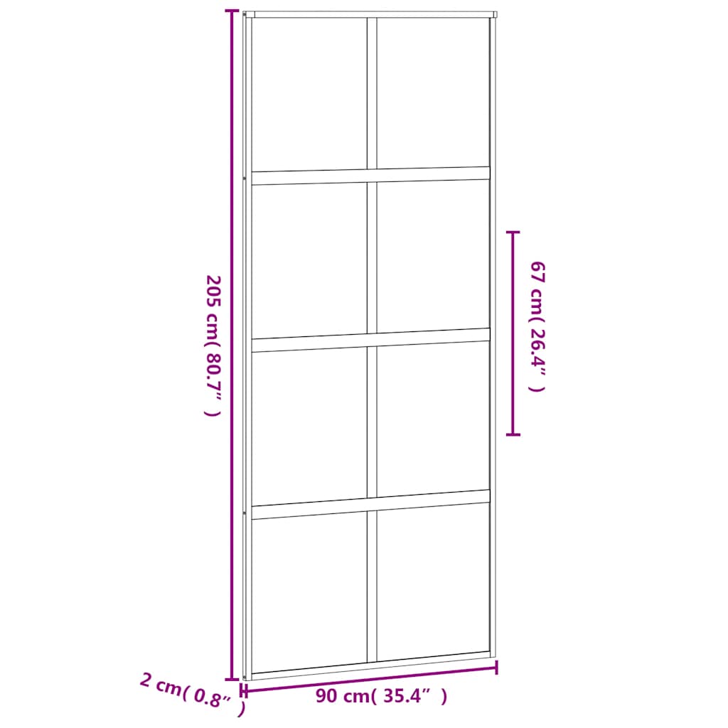 Schuifdeur 90x205 cm gehard glas en aluminium zwart – afbeelding 9