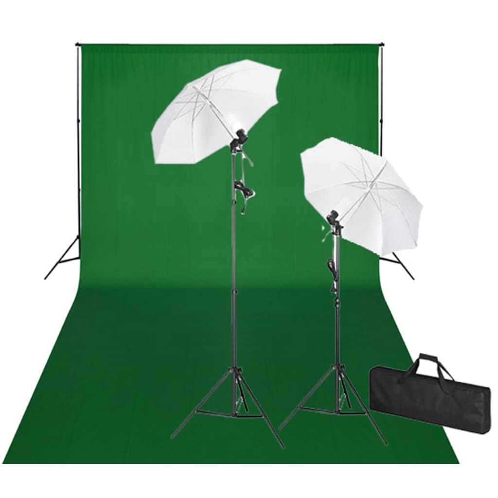 Studioset met groene achtergrond en lampen 600x300 cm – afbeelding 1