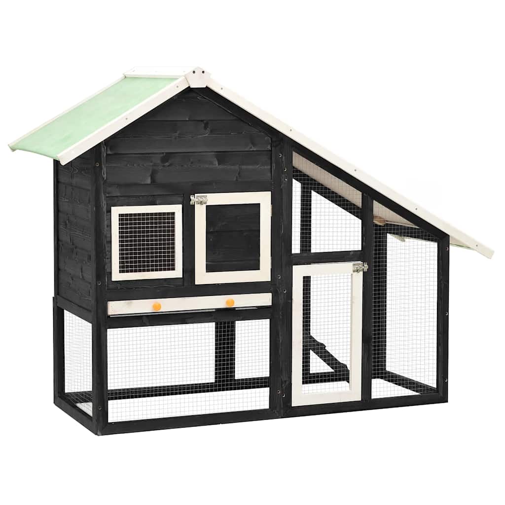 Konijnenhok 140x63x120 cm massief vurenhout grijs en wit