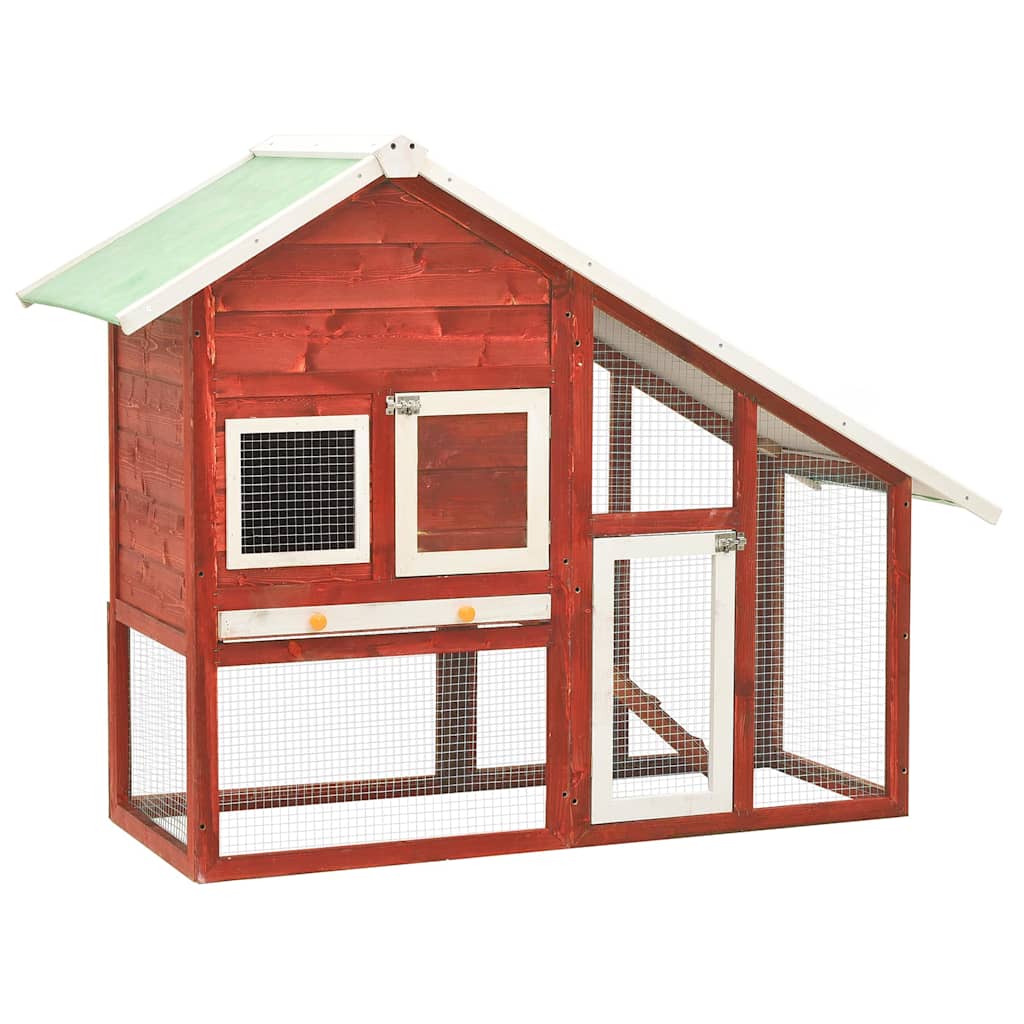 Konijnenhok 140x63x120 cm massief vurenhout rood en wit