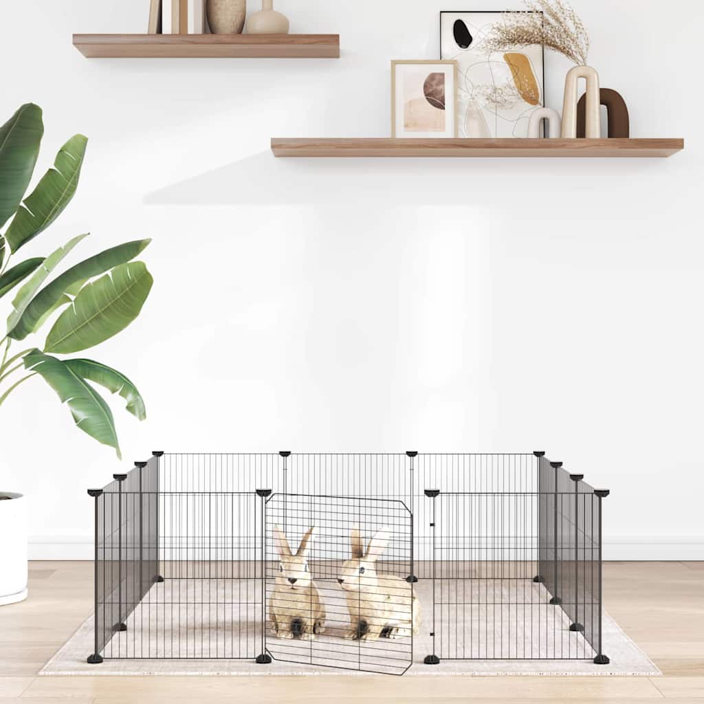 Huisdierkooi met 12 panelen en deur, zwart 105x105x35 cm staal