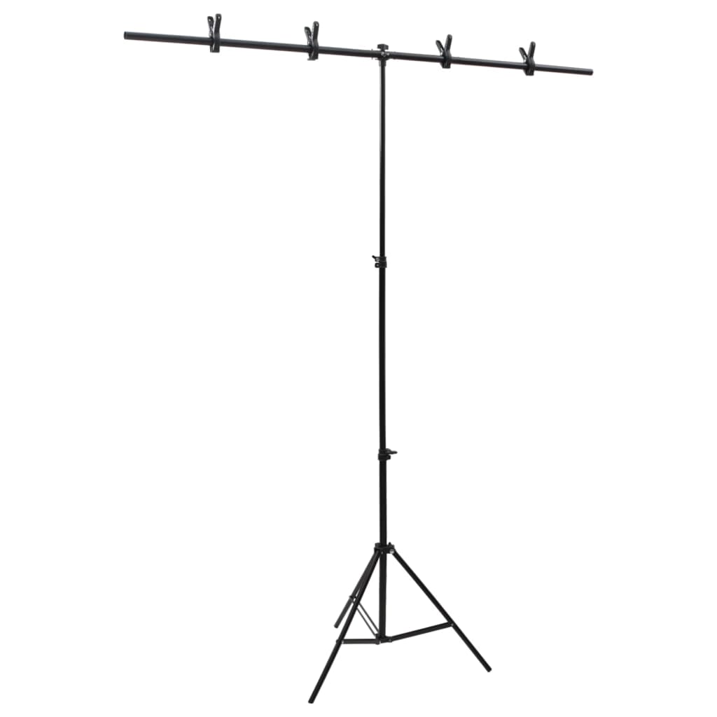 Achtergrondstandaard T-vormig 151x60x(70-200) cm zwart