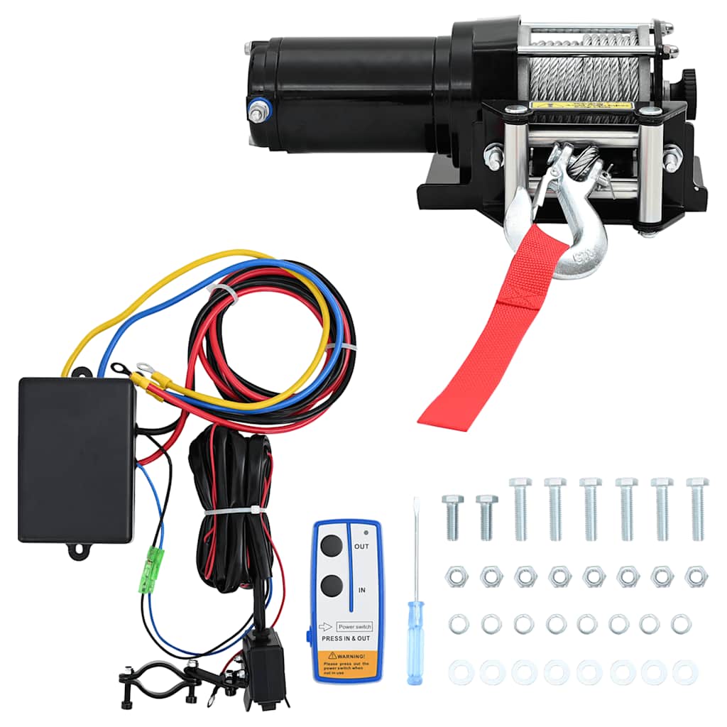 Elektrische lier 12 V 1360 kg met montageplaat en rollenvenster