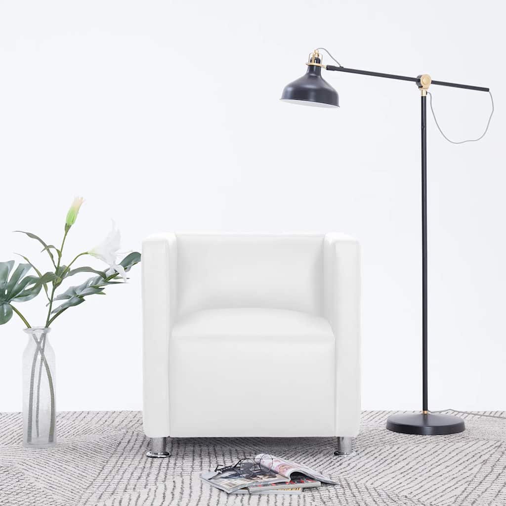 Fauteuil kubus kunstleer wit
