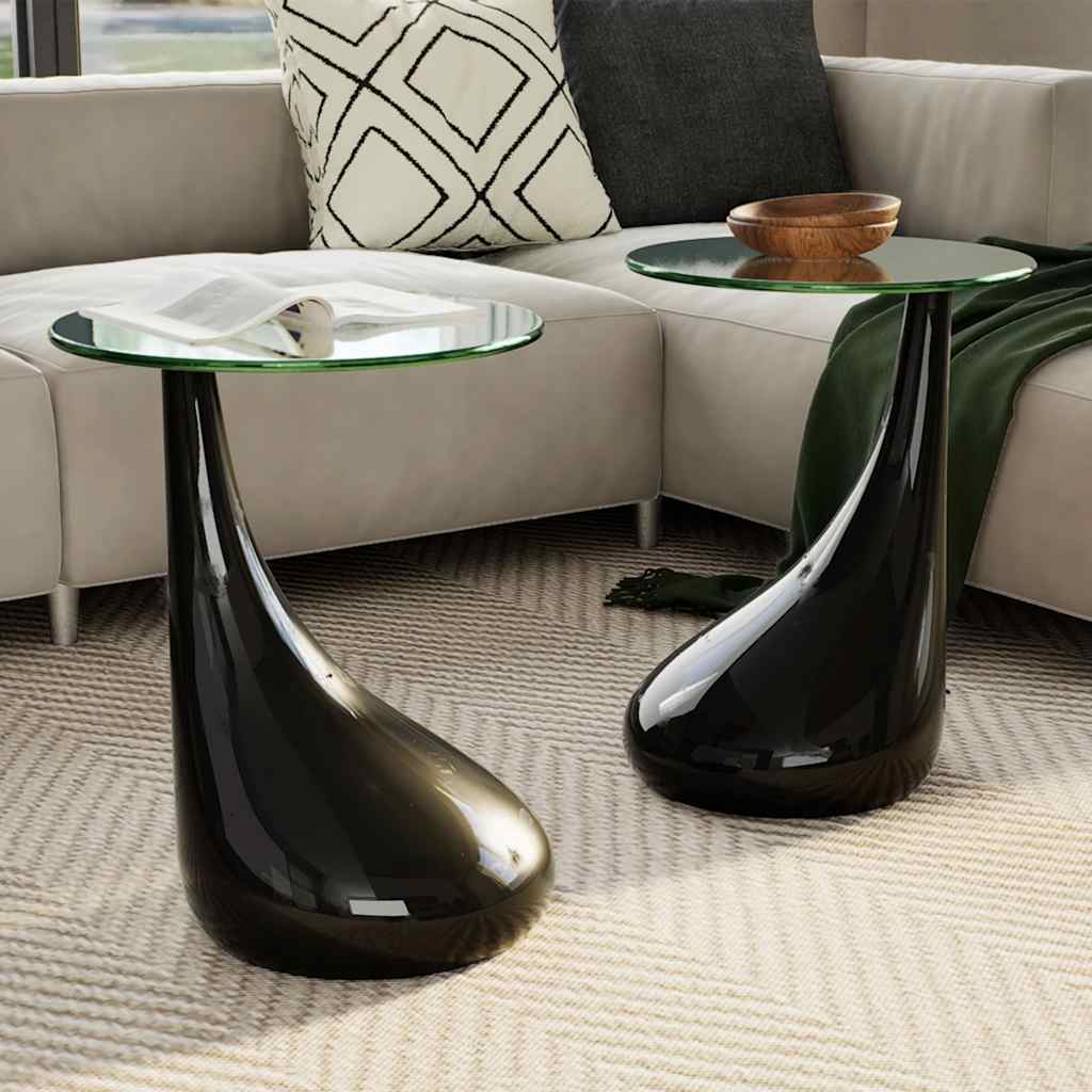 Salontafel met rond glazen tafelblad hoogglans zwart 2 st – afbeelding 1