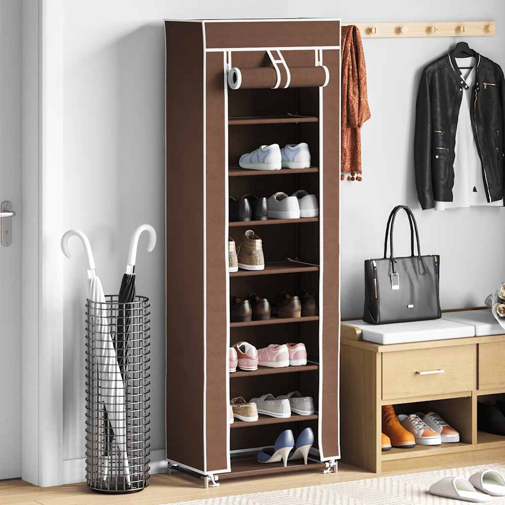 Stoffen schoenenrek met hoes 162 x 57 x 29 cm bruin