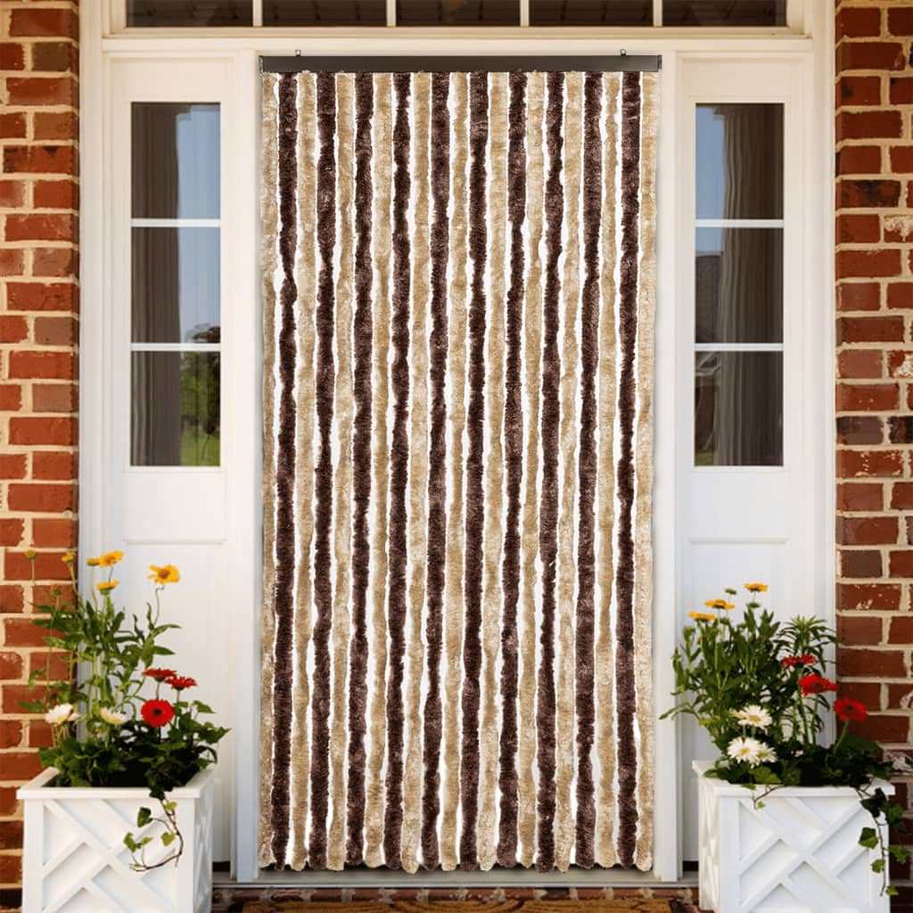 Vliegengordijn 90x220 cm chenille beige en lichtbruin