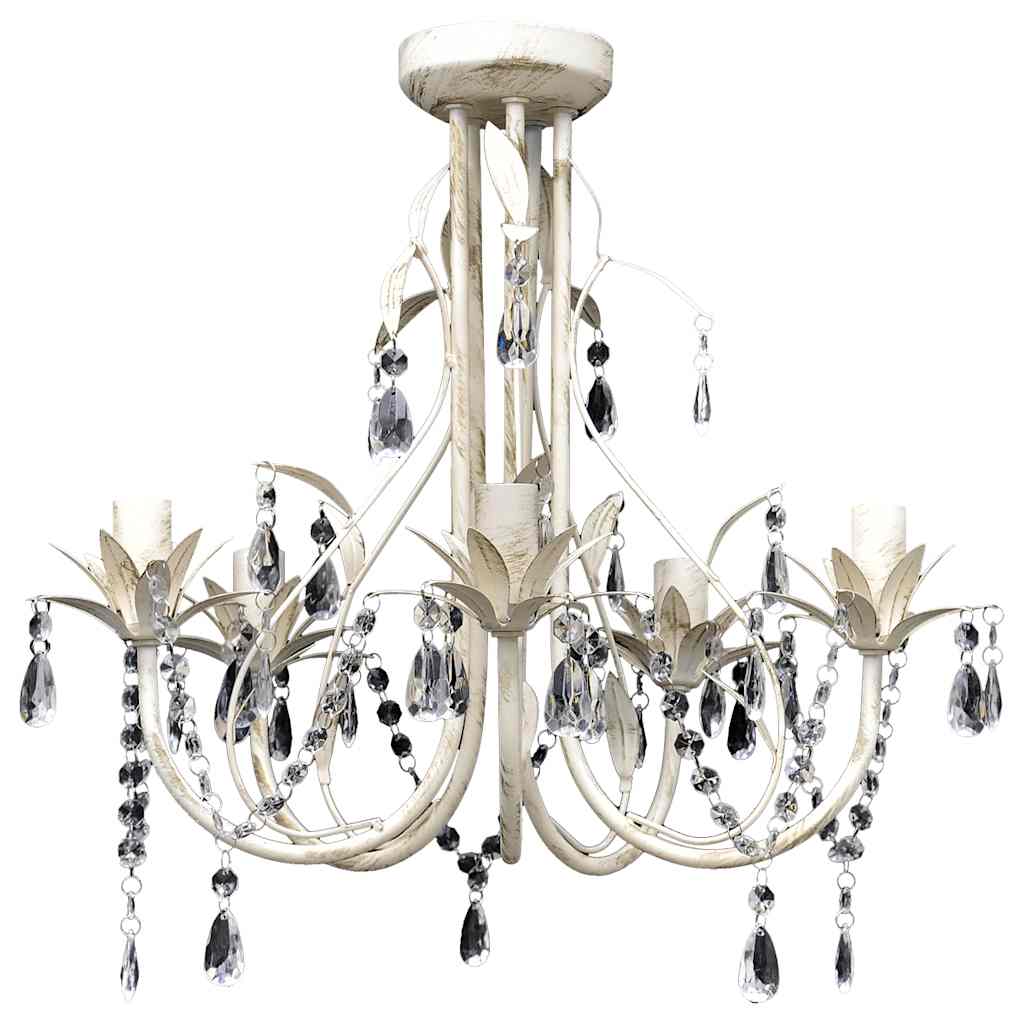 Kristallen kroonluchter met wit elegant design (5 lampen) – afbeelding 2