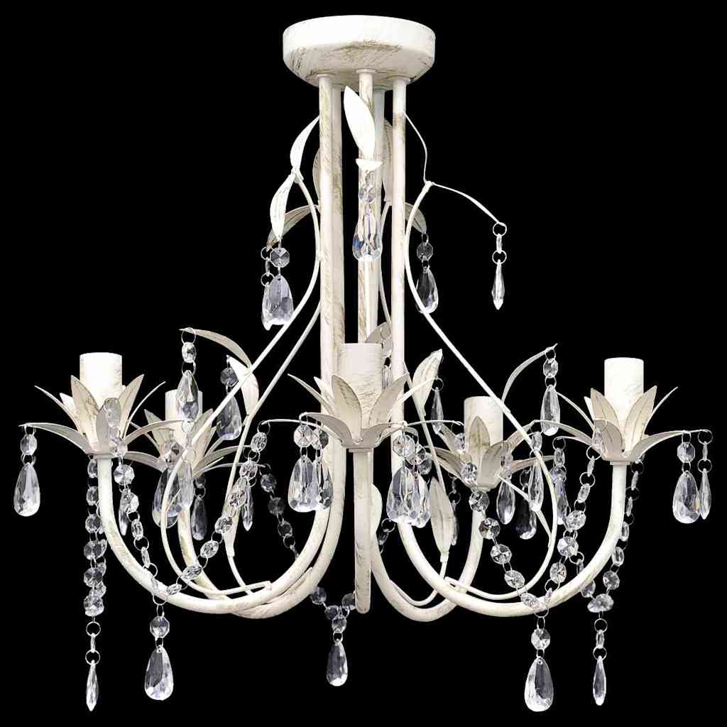 Kristallen kroonluchter met wit elegant design (5 lampen) – afbeelding 4