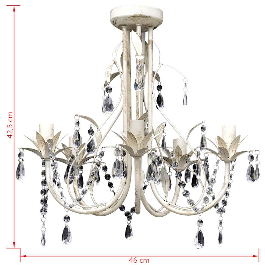 Kristallen kroonluchter met wit elegant design (5 lampen) – afbeelding 5