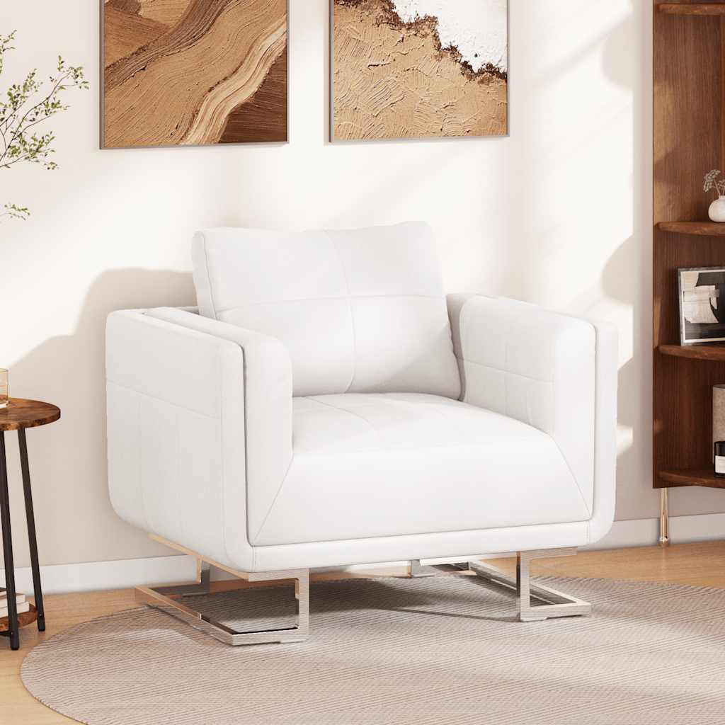 Fauteuil met verchroomde poten kubus kunstleer wit