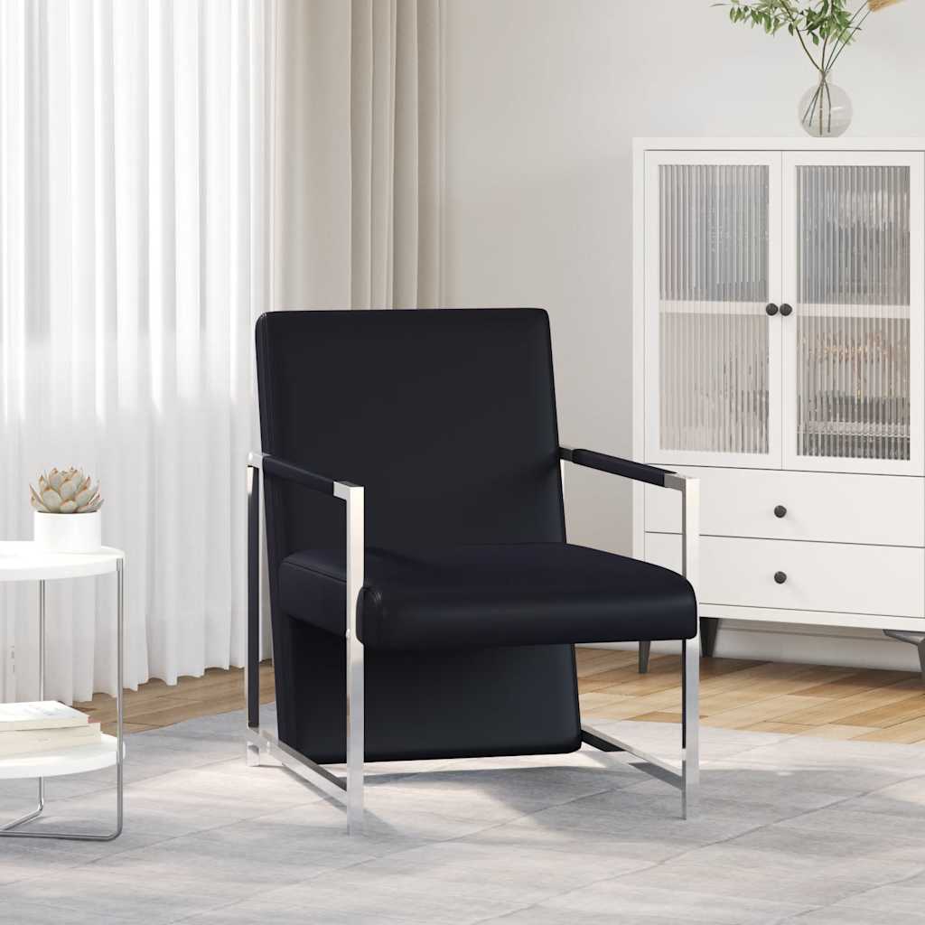 Fauteuil met chromen poten kunstleer zwart