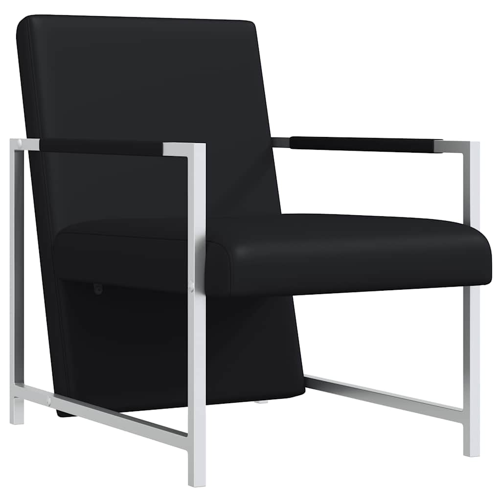 Fauteuil met chromen poten kunstleer zwart – afbeelding 2