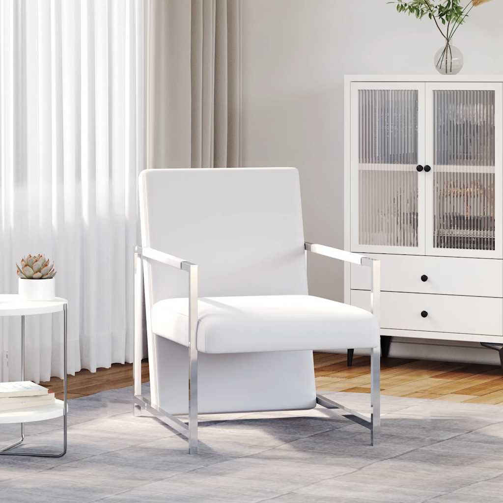 Fauteuil met chromen poten kunstleer wit