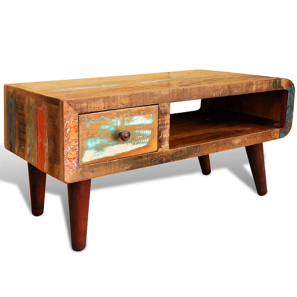Salontafel met 1 gewelfde rand en 1 lade gerecycled hout – afbeelding 1