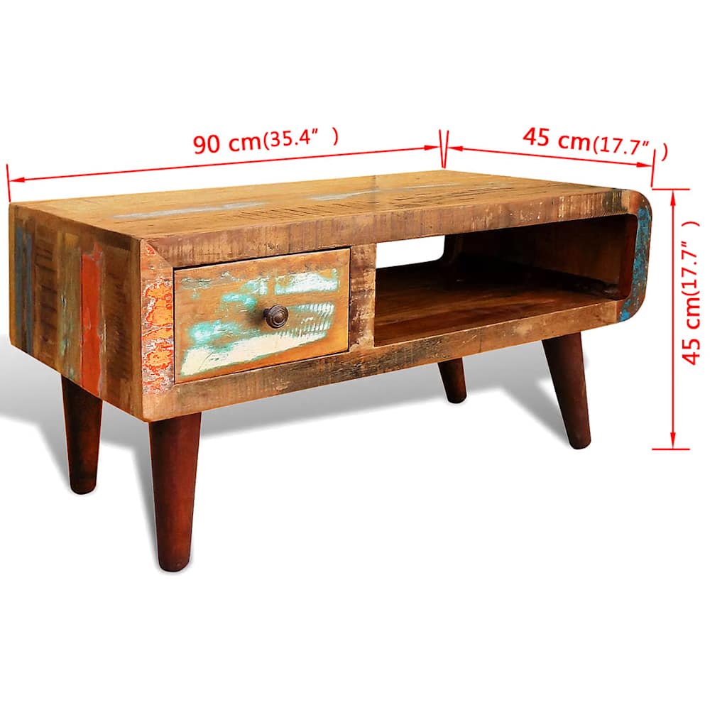 Salontafel met 1 gewelfde rand en 1 lade gerecycled hout – afbeelding 12