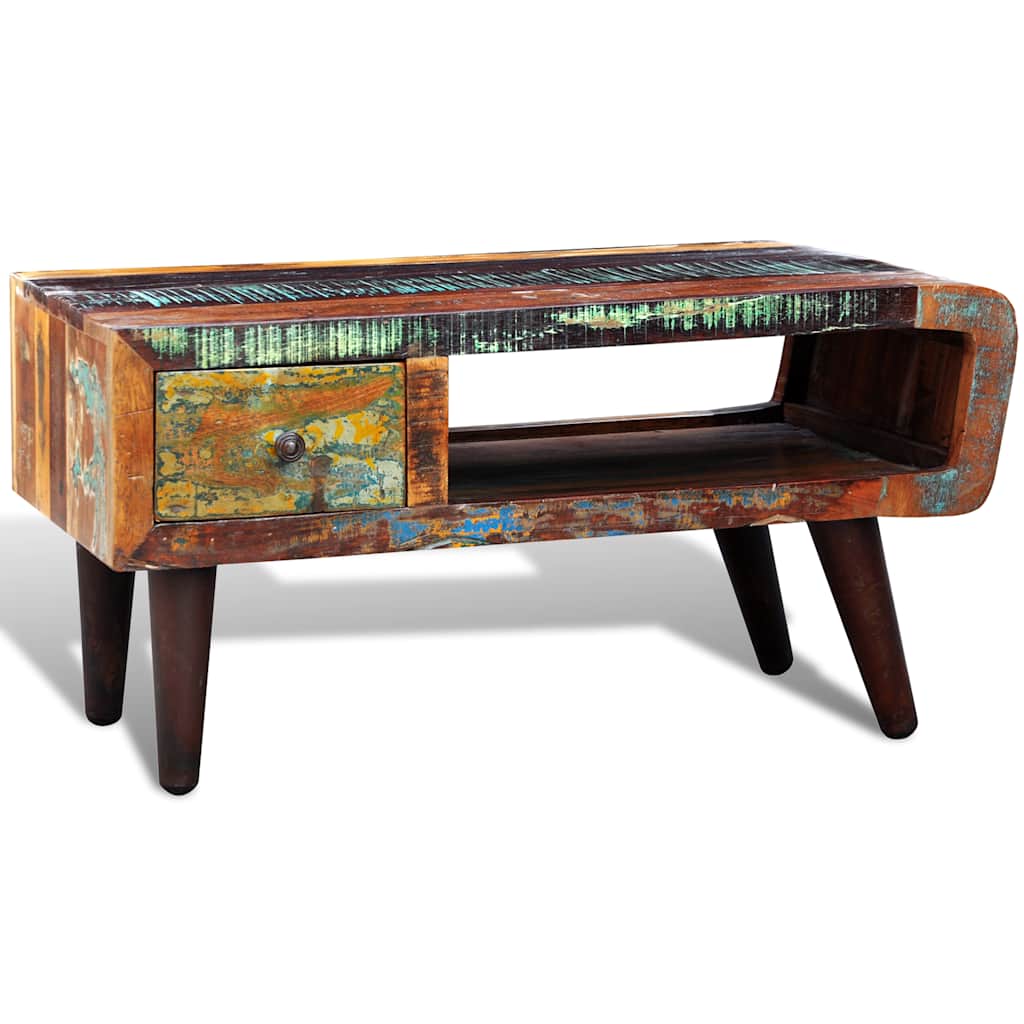 Salontafel met 1 gewelfde rand en 1 lade gerecycled hout – afbeelding 2