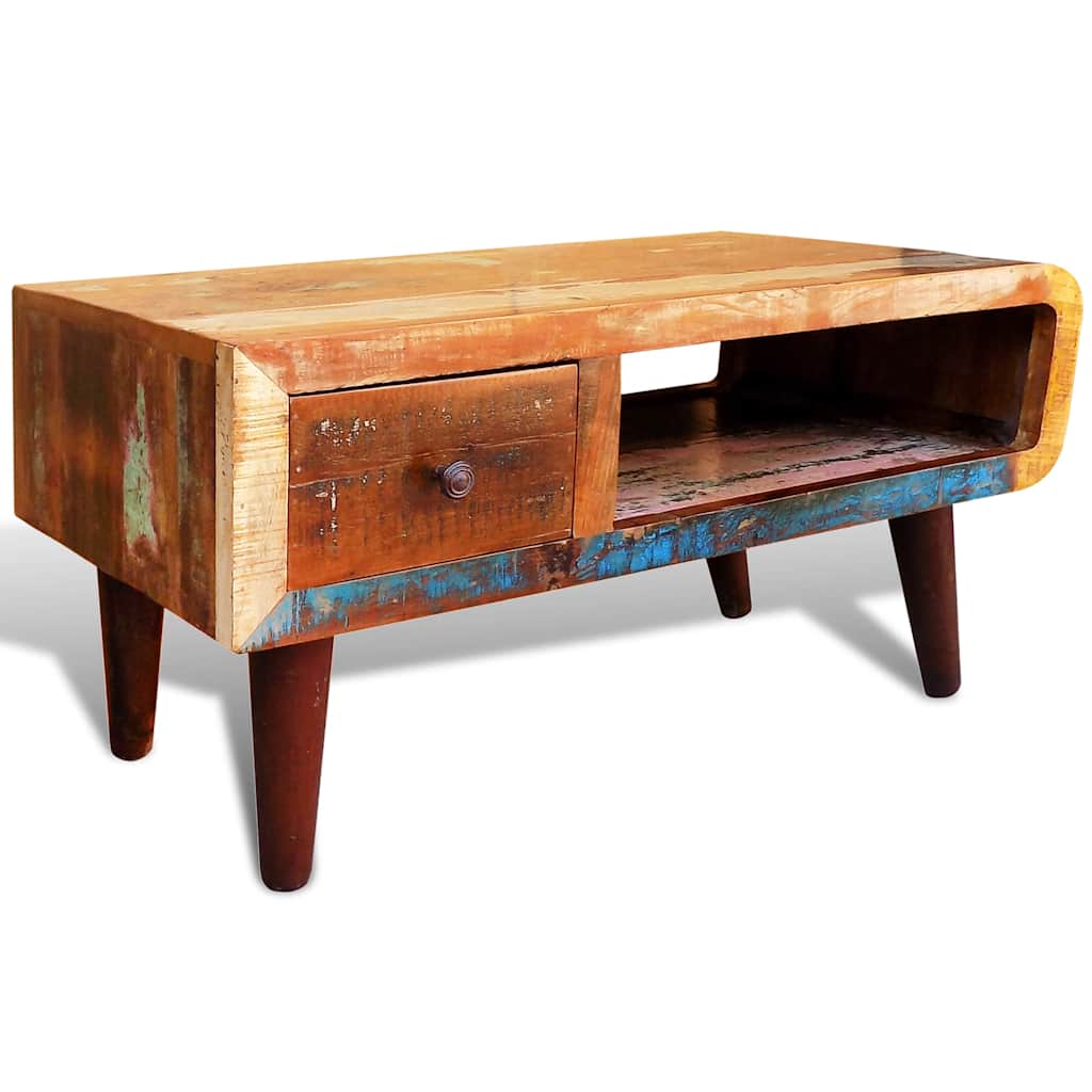 Salontafel met 1 gewelfde rand en 1 lade gerecycled hout – afbeelding 3