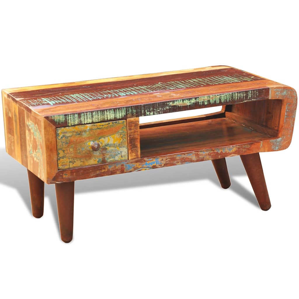 Salontafel met 1 gewelfde rand en 1 lade gerecycled hout – afbeelding 4