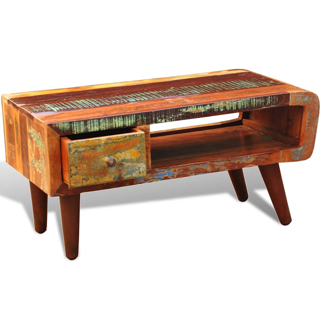Salontafel met 1 gewelfde rand en 1 lade gerecycled hout – afbeelding 5