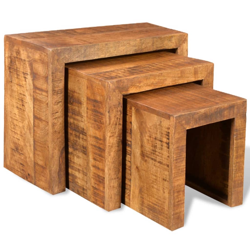 3-delige Tafeltjesset massief mangohout – afbeelding 1