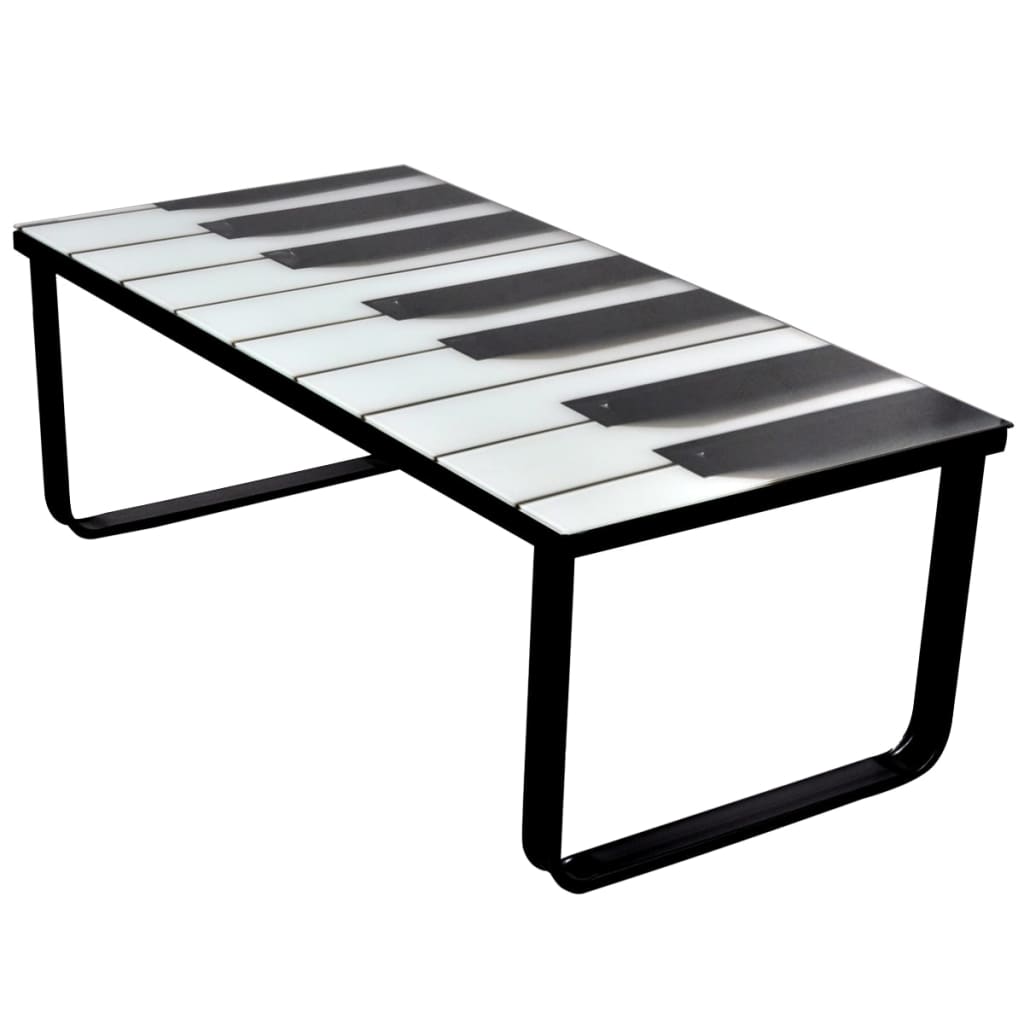 Salontafel met piano-print glazen tafelblad – afbeelding 1