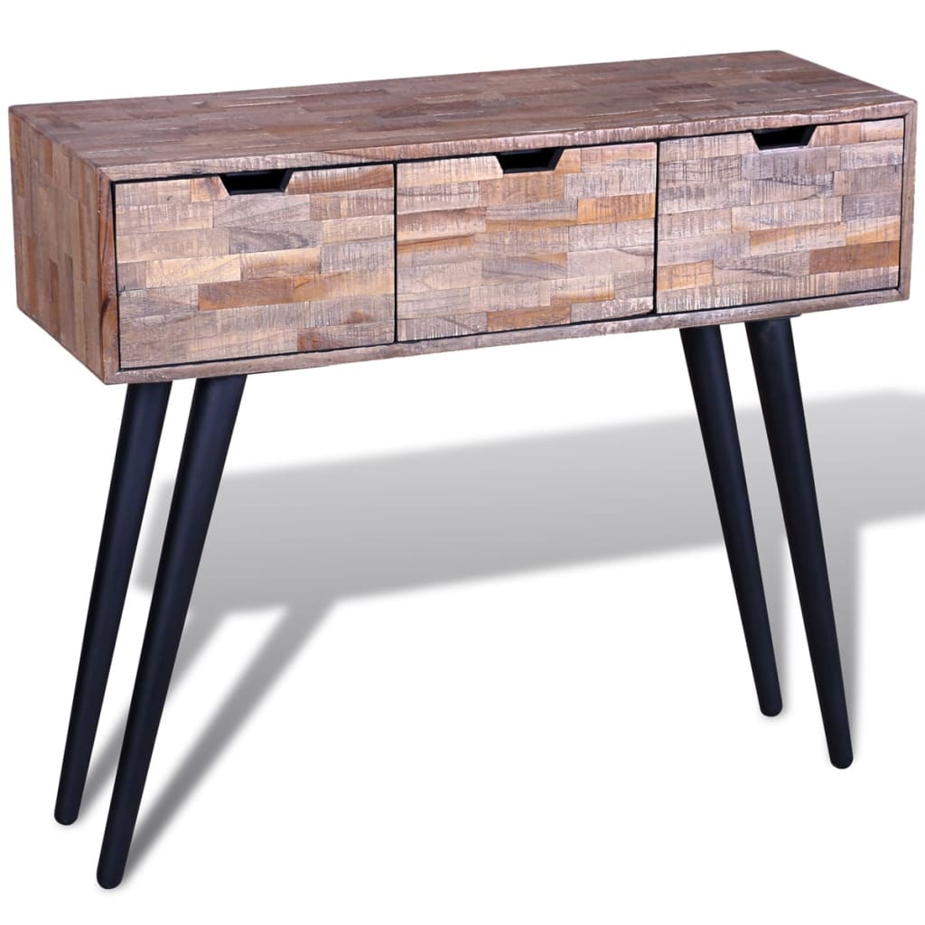 Wandtafel met 3 lades gerecycled teakhout – afbeelding 7
