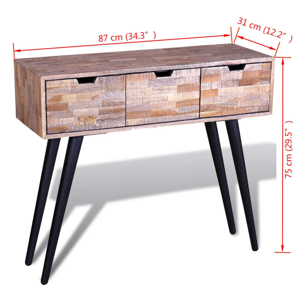 Wandtafel met 3 lades gerecycled teakhout – afbeelding 9