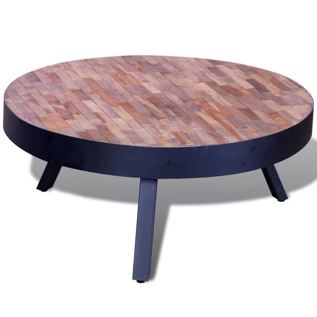 Salontafel rond gerecycled teakhout – afbeelding 2